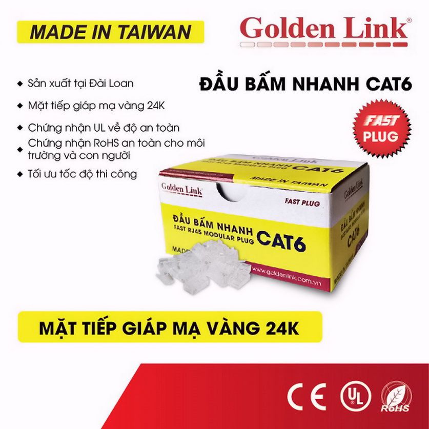 Đầu bấm mạng Nhanh(xuyên thấu) CAT6 Golden Link TAIWAN GL-20056