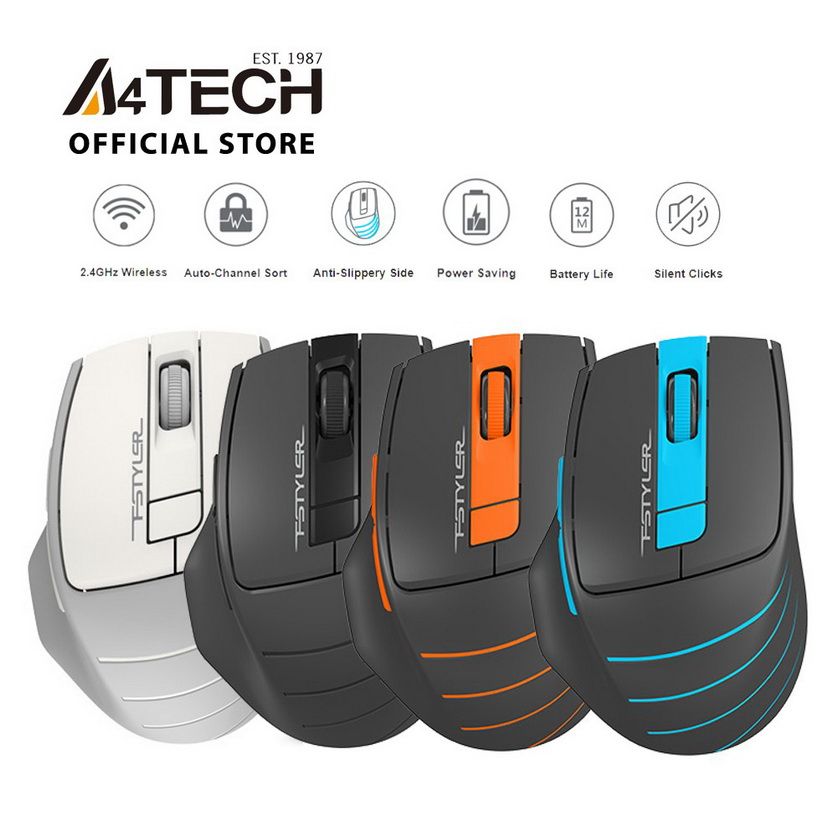 Chuột máy tính không dây A4Tech FG30S Silent (Xám, Xanh, Cam, Trắng)