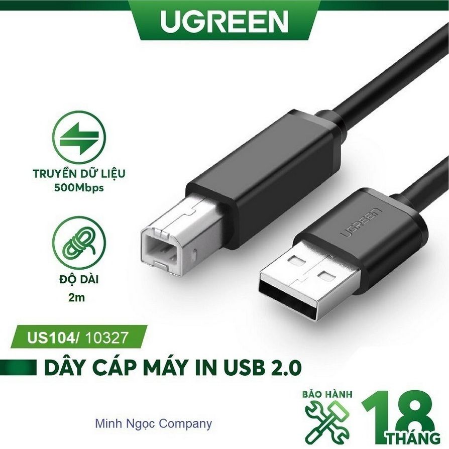 Cáp máy in USB Dài 2M Ugreen 10327 (USB 2.0 A Male to B Male)