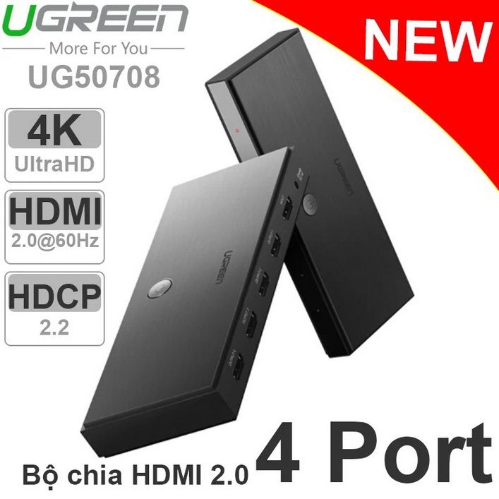Bộ chia HDMI 1 vào 4 ra V2.0 4K@60Hz chính hãng Ugreen 50708
