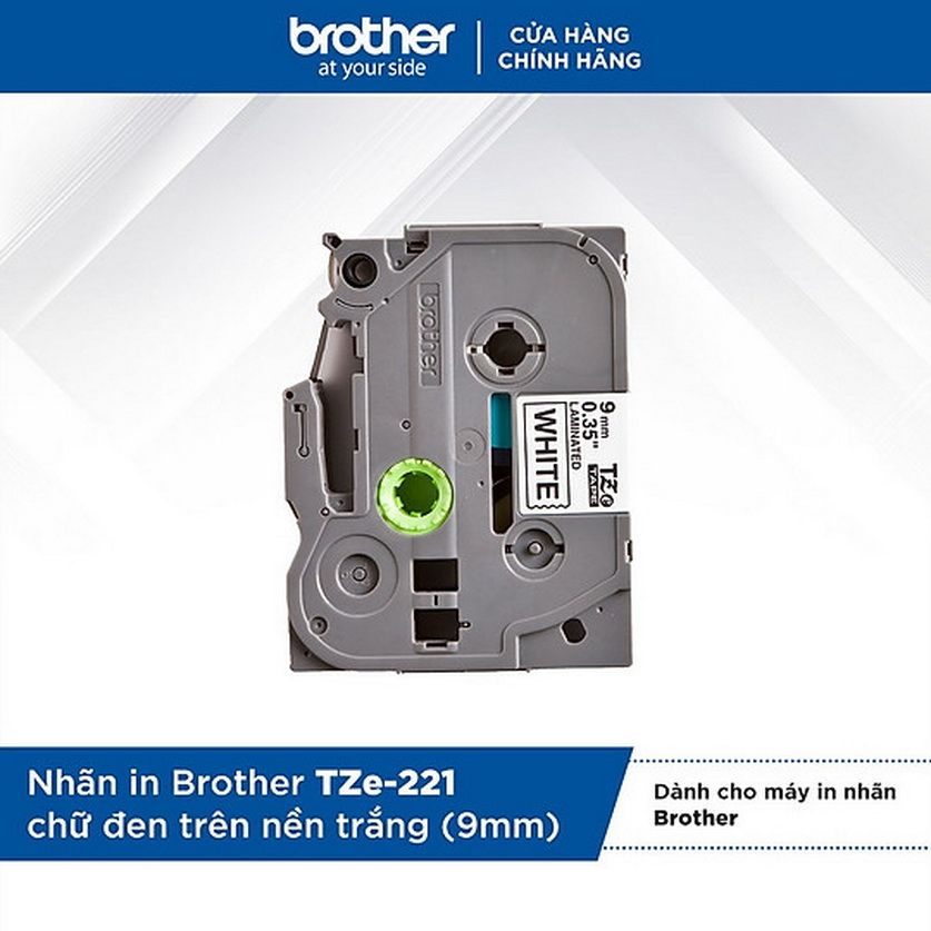 Giấy in nhãn Brother tiêu chuẩn TZe-221 9mm Dùng cho máy Brother PT-D210 và PT-E110