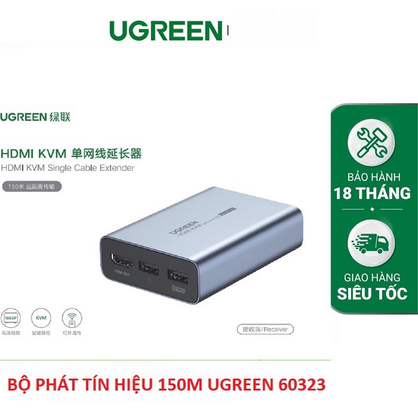 Thiết bị khuếch đại HDMI+USB qua Lan 150met KVM Cao Cấp Ugreen 60323 (Sender)