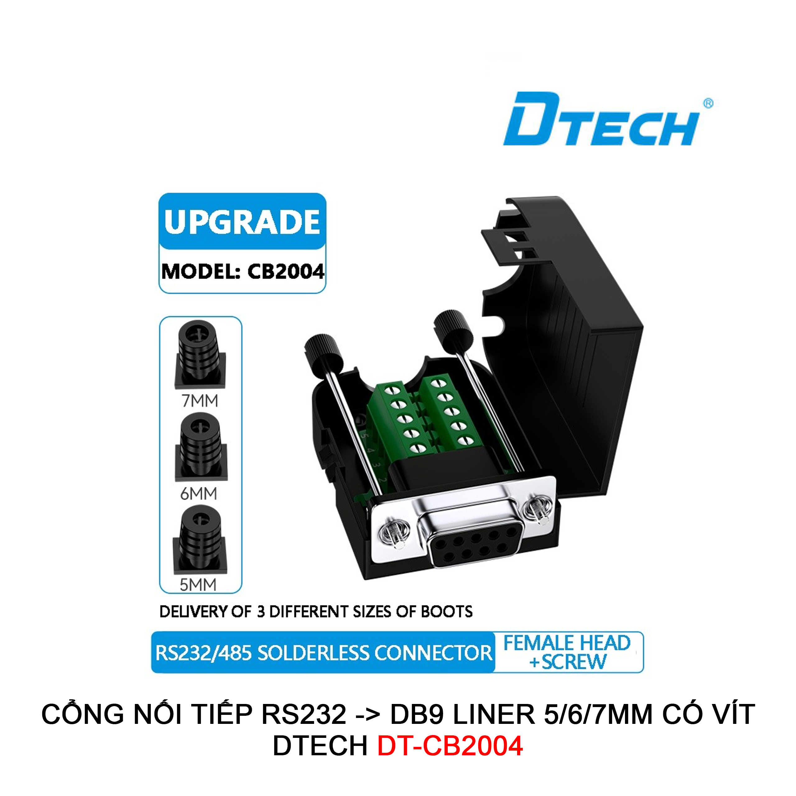 Đầu giắc DB9 RS232 Lỗ  không hàn DT-CB2005 DTECH
