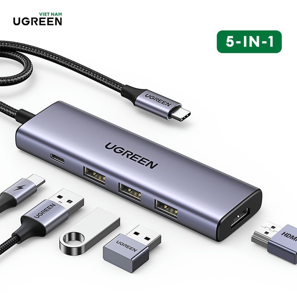 Bộ chuyển USB-C sang USB-C + 3*  USB- 3.0 + HDMI Hỗ trợ 4K Ugreen 15596