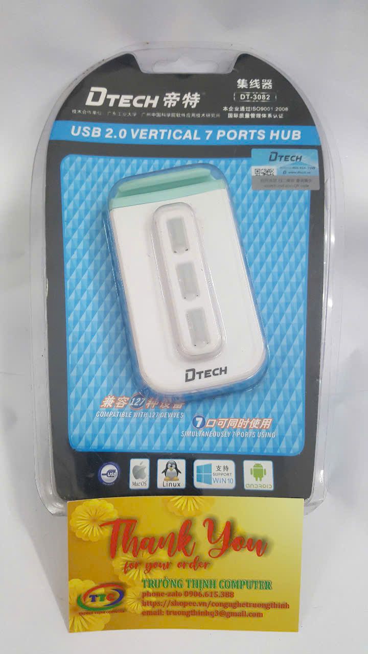 Hub USB 7 cổng Dtech DT-3082 Chính hãng, hỗ trợ nguồn ngoài