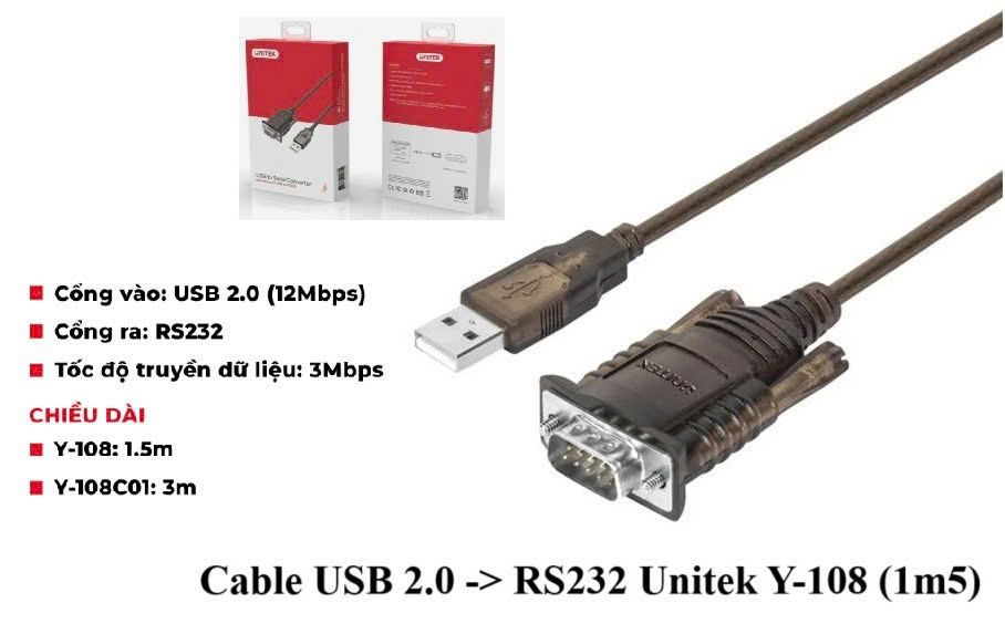 Cable USB 2.0 -> RS232 unitek Y-108 (1m5)