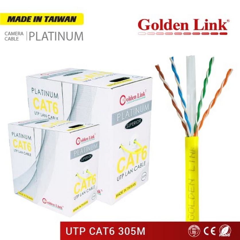 CÁP MẠNG GOLDEN LINK PLATINUM UTP CAT 6 – MÀU VÀNG TW1103-1 (MADE IN TAIWAN) (GL01006)