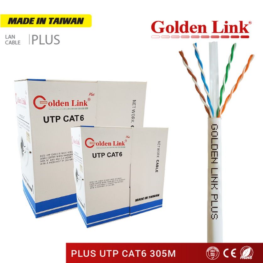 CÁP MẠNG GOLDEN LINK PLUS UTP CAT 6 – MÀU XÁM GL01010 (MADE IN TAIWAN)
