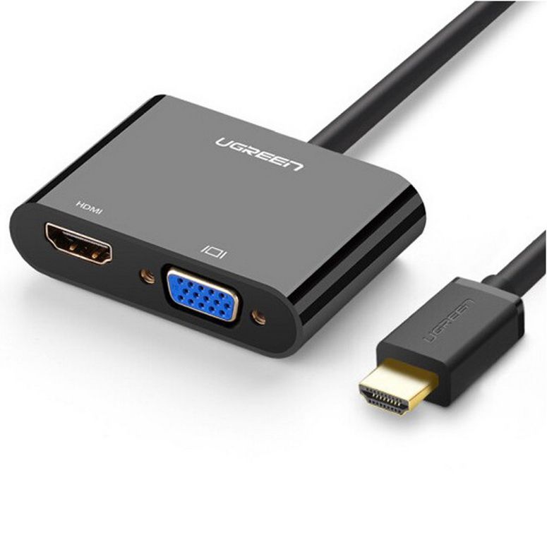 Bộ chuyển HDMI sang VGA + HDMI kèm cổng âm thanh CM101 Ugreen 40744 Màu Đen