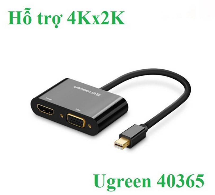 Cáp chuyển đổi 2 trong 1 Mini displayport to HDMI / VGA hỗ trợ 4K*2K chính hãng Ugreen 40365 cao cấp màu đen