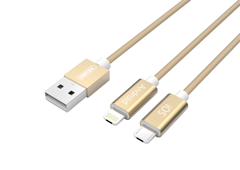 CÁP USB 2.0 -> LIGHTNING + MICRO USB UNITEK 1.5M (Y-C 4023GD) 318HP