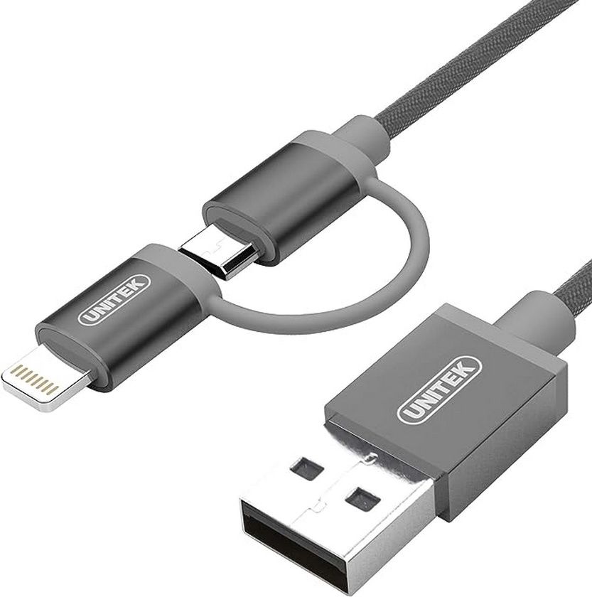 CÁP USB 2.0 -> LIGHTNING + MICRO USB UNITEK 1M (Y-C 4031GY / Y-C 4031RG ) 318HP