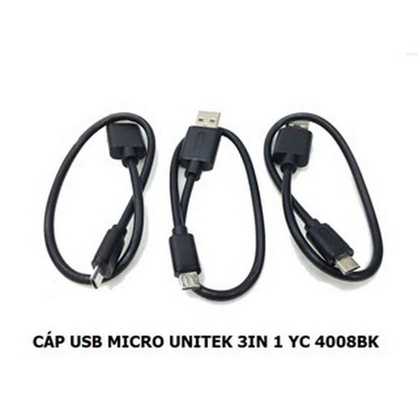 Cáp chuyển USB sang Micro Unitek (3 sợi) dài 0,3m (Y-C 4008BK)