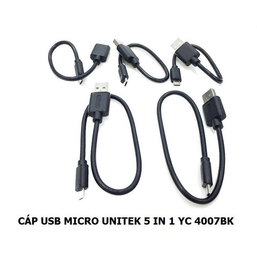 Cáp chuyển USB sang Micro Unitek (5 sợi) dài 0,3m và 0,2m (Y-C 4007BK)
