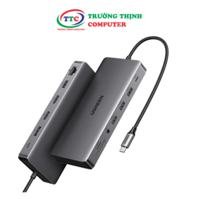 Bộ chuyển USB C 13 trong 1 Ugreen 15978 4K Triple Display USB C Dock with Dual HDMI + DP + 10Gbps Data Port + 100W PD + Gigabit Ethernet + SD TF Card Reader CM681
