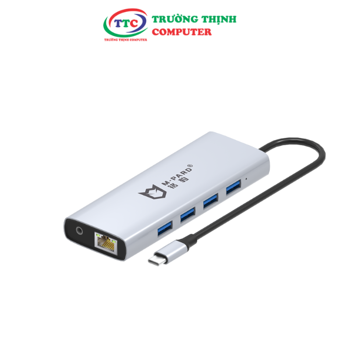 Bộ Hub M-PARD chuyển đổi cổng Type-C ra các cổng HDMI+VGA+Network card+USB+SD/TF+audio+PD MD053