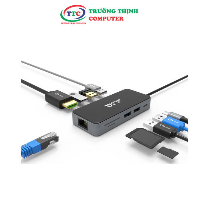 BỘ CHIA TỪ TYPE-C RA USB 3.0 + USB 2.0 + HDMI + LAN /TF/SD MD090 20CM M-PARD
