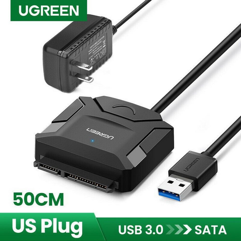Cáp USB 3.0 to SATA HDD, SSD 3.5″/2.5″ Ugreen 20636 hỗ trợ 12TB, kèm nguồn 12V/2A Chính hãng cao cấp
