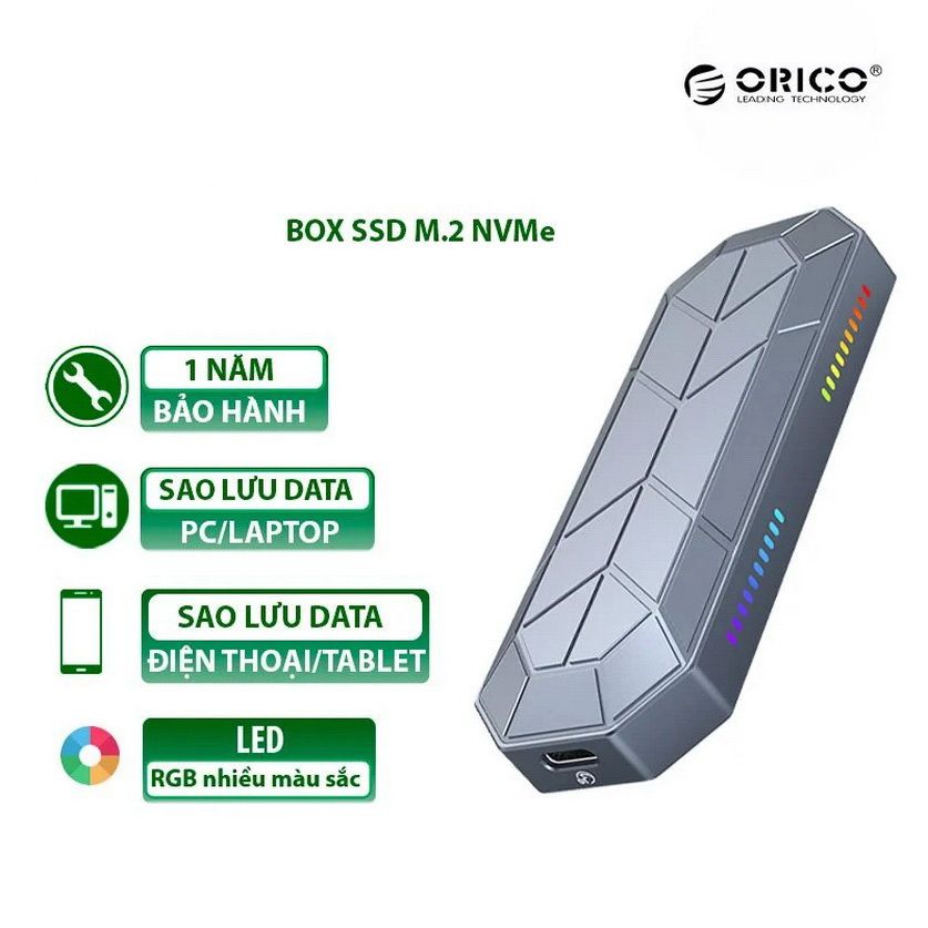 Box ổ cứng SSD M2 NVME RGB Tốc độ 10Gbps ORICO- M2VG01-C3-GY Hàng Chính Hãng