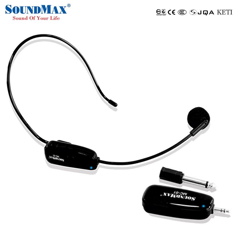 Micro cài đầu không dây Soundmax MC-01 (wireless 2.4G, jack cắm 3.5 hoặc 6.0mm)