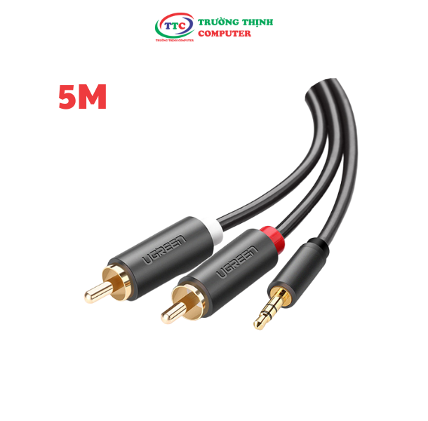 Cáp audio 1 ra 2 RCA (jack 3.5mm ra 2 đầu hoa sen) 5M Ugreen 10513 chính hãng
