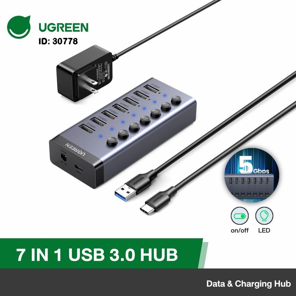 Bộ HUB chia 7 cổng USB 3.0 có công tắc Ugreen 30778