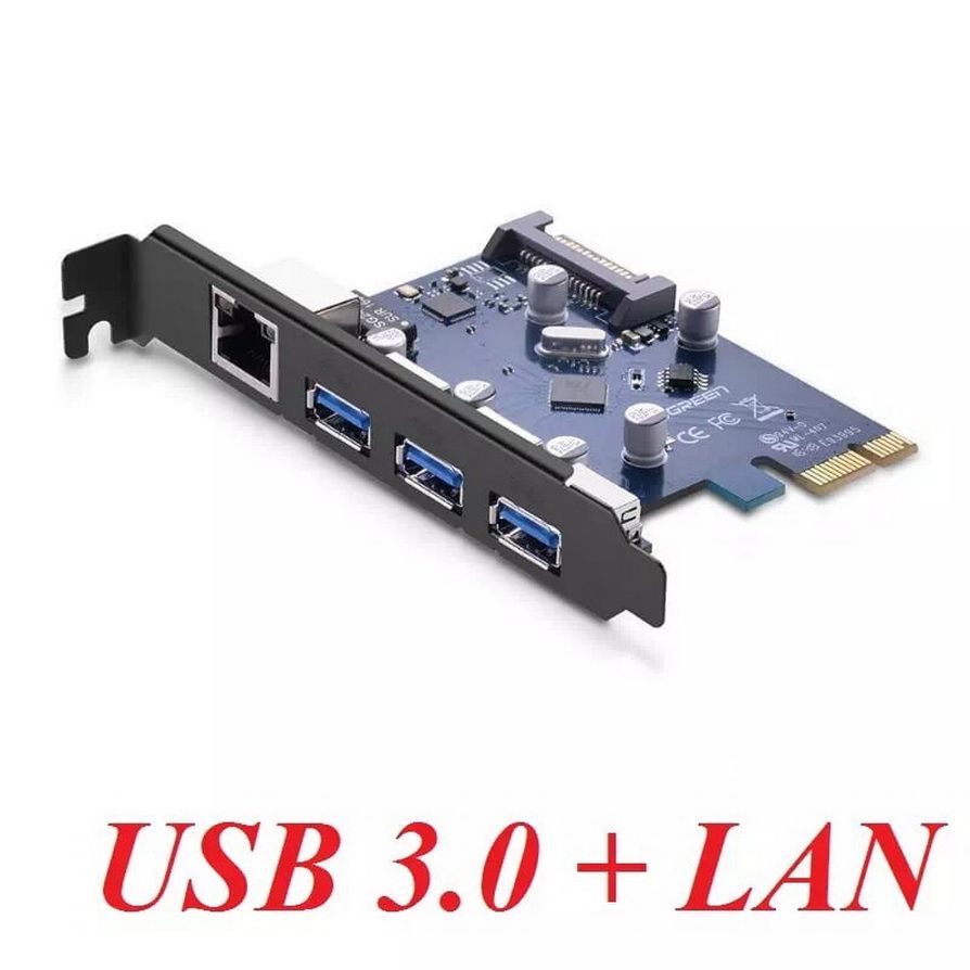 Card PCI Express sang 3 cổng USB 3.0 + Lan Gigabit 10/100/1000Mbps chính hãng Ugreen 30775 cao cấp