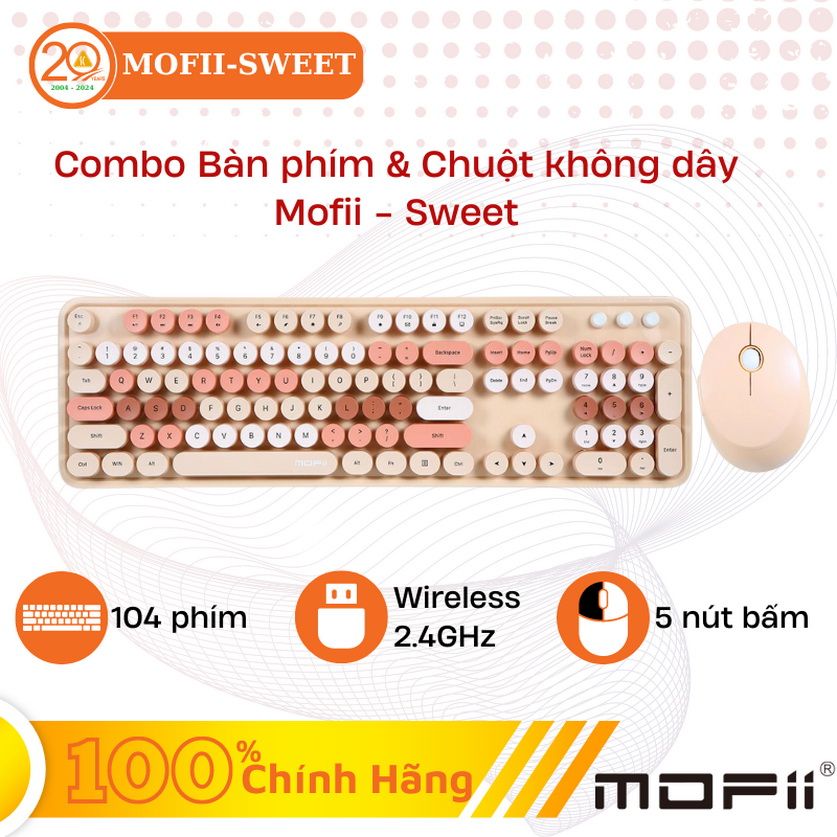 Combo Bàn phím và Chuột không dây Mofii SWEET phối nhiều màu