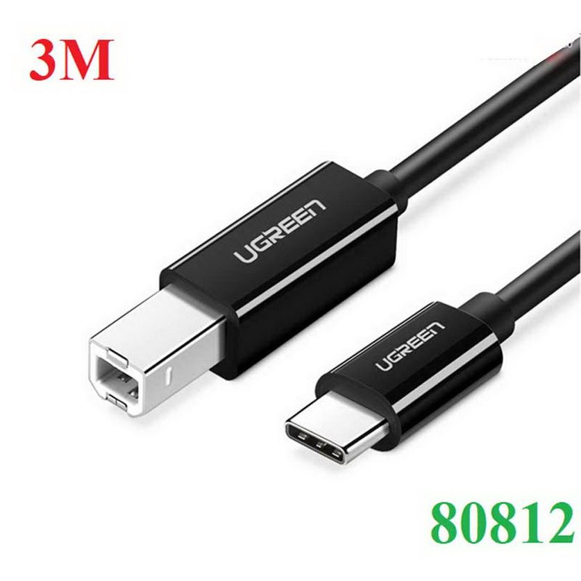 Cáp máy in USB 2.0 Type-C to USB Type-B dài 3M (Màu đen) chính hãng Ugreen 80812