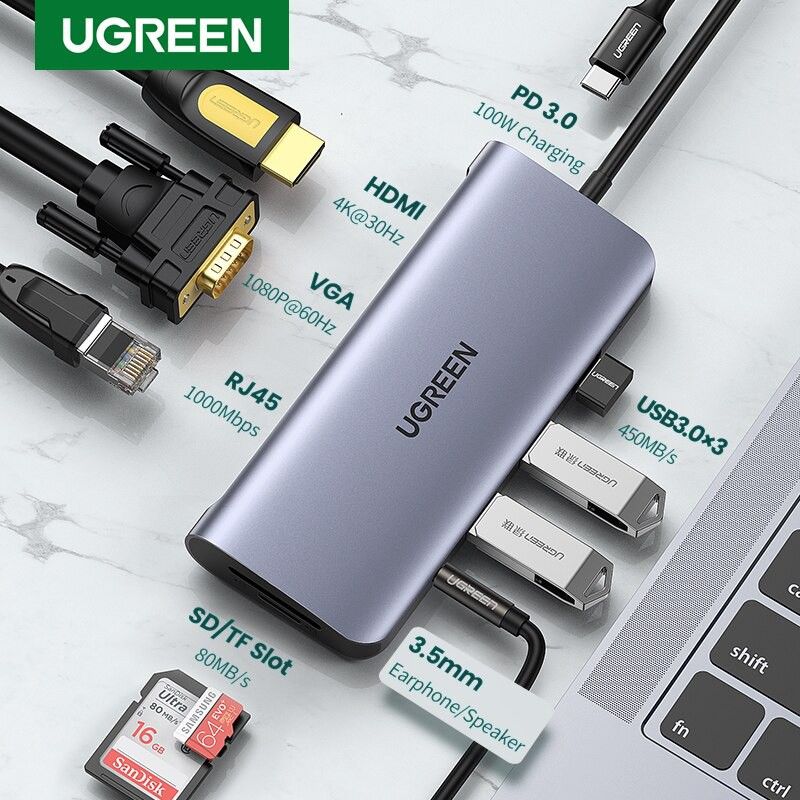Bộ chuyển đổi Ugreen 80133 10 in 1 USB Type-C sang HDMI
