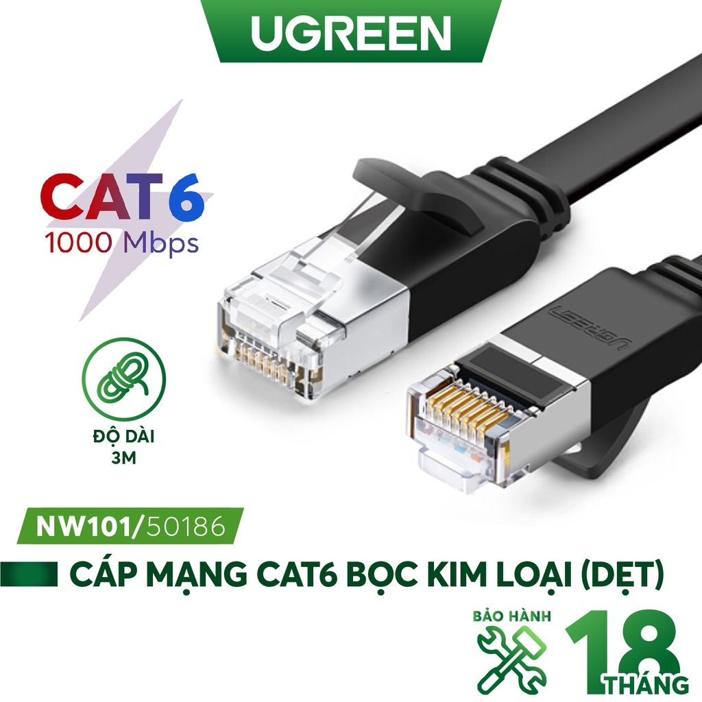Cáp mạng đúc sẵn Cat6 dài 3m chính hãng Ugreen 50186