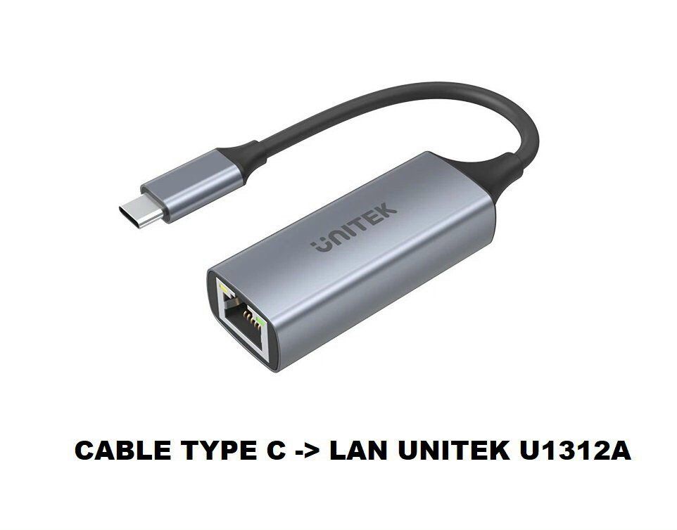 CÁP CHUYỂN USB TYPE-C RA LAN UNITEK U1312A - USB-C to Gigabit Ethernet 5Gbps Aluminium Adapter